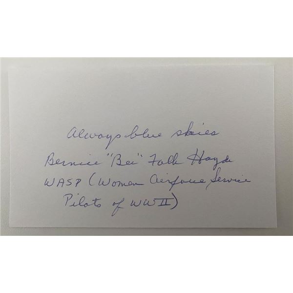 WWII Pilot (WASP) Bernice Bee Falk Haydu signed note