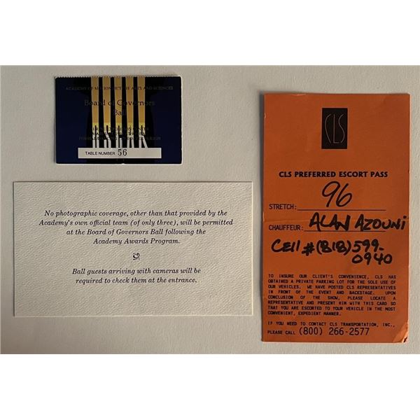 1996 Academy Awards Governors Ball ticket and parking pass