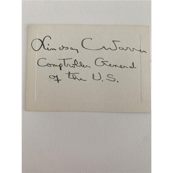 US Comptroller General Lindsay C. Warren original signature