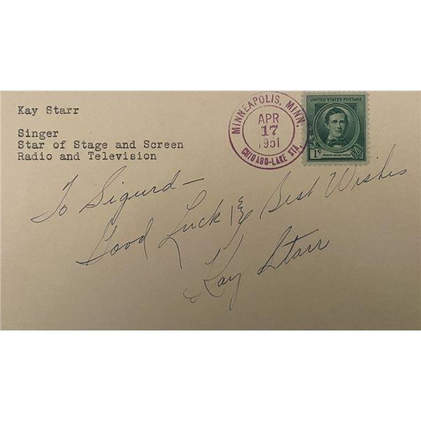 Singer Kay Starr Signed Envelope