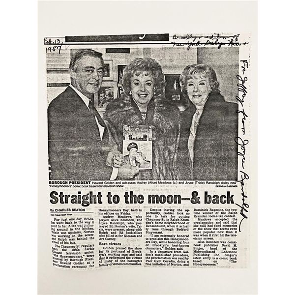 The Honeymooners Joyce Randolph signed paper