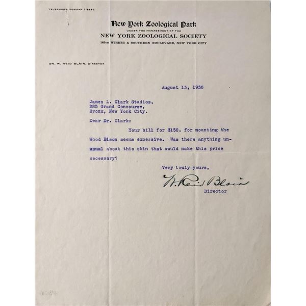 Zoologist William Reid Blair signed letter