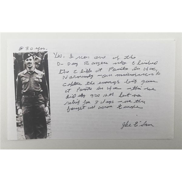 Army Lieutenant James W. Eikner signed note