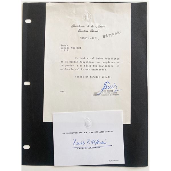 Argentina Pres. Senor R. Alfonsin signed letter