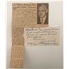 Image 1 : 1946 Lt. Col. William R. Hodgson signed note with newspaper clipping