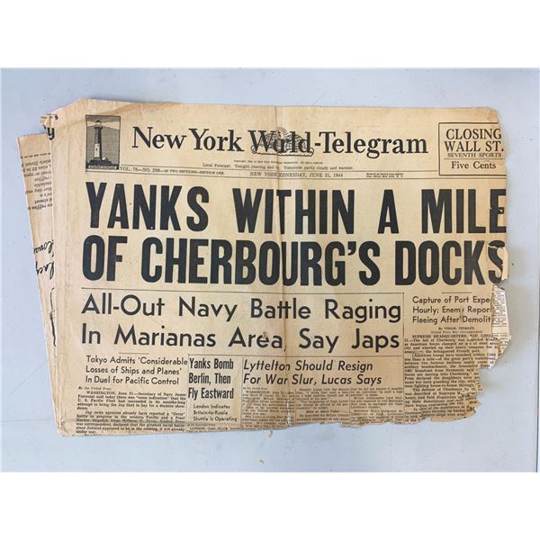 New York World - Telegram Original 1944 Vintage Newspaper