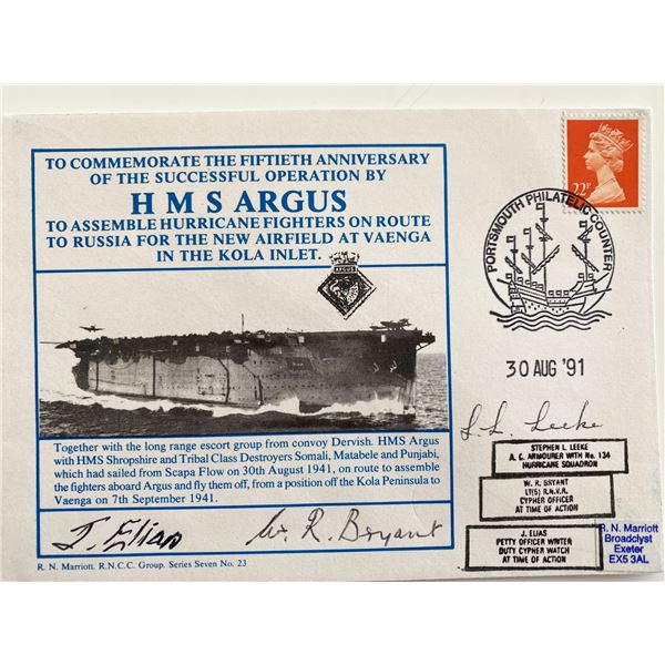 WWII HMS Argus 50th Anniversary Commemorative Signed Cover