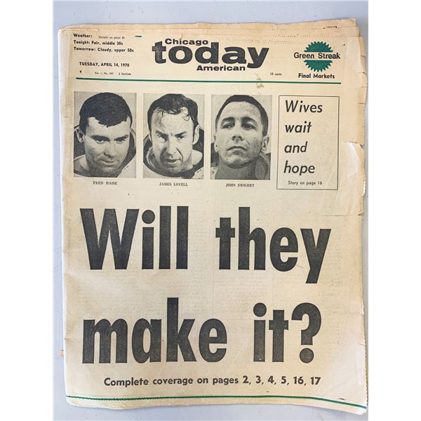 Chicago American Today Original 1970 Vintage Newspaper - Apollo 13