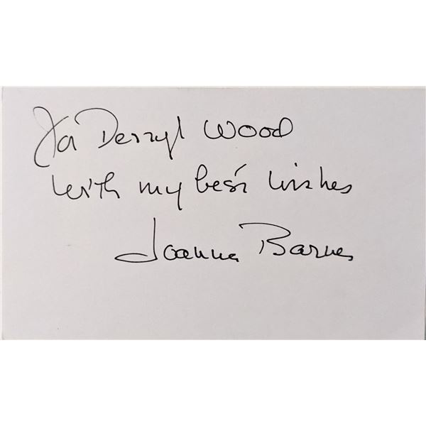 Actress  Joanna Barnes signed note