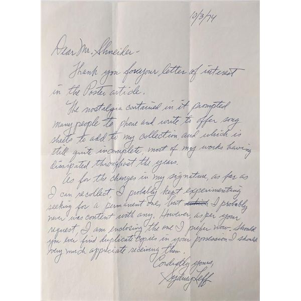 Sydney Leff signed letter