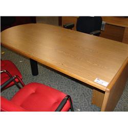 Oak Bullet Top Desk And Credenza