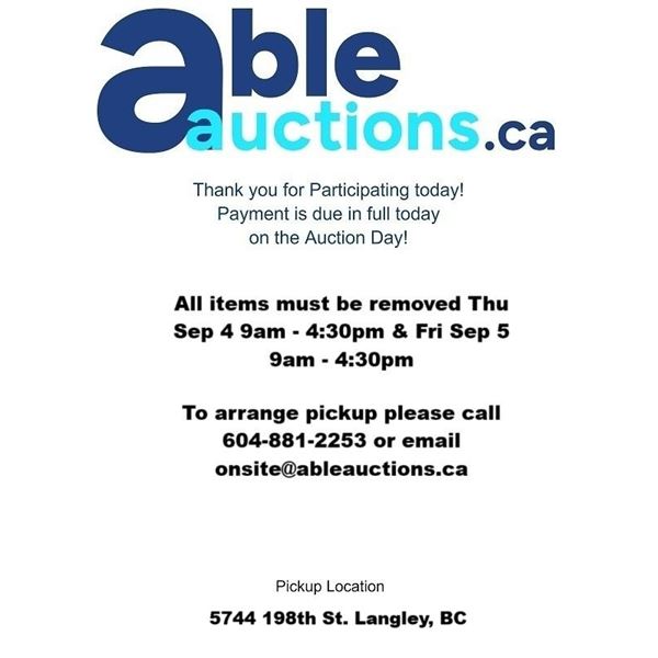 All items must be removed Thu Sep 4 9am - 4:30pm & Fri Sep 5 9am - 4:30pm