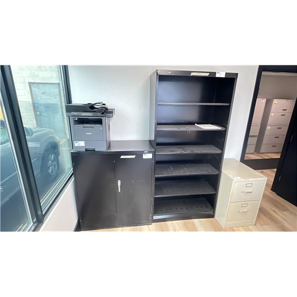 GROUP OF (4) OFFICE ITEMS - BROTHER MFC-L6700DW PRINTER, PROSOURCE 2 DOOR METAL CABINET,