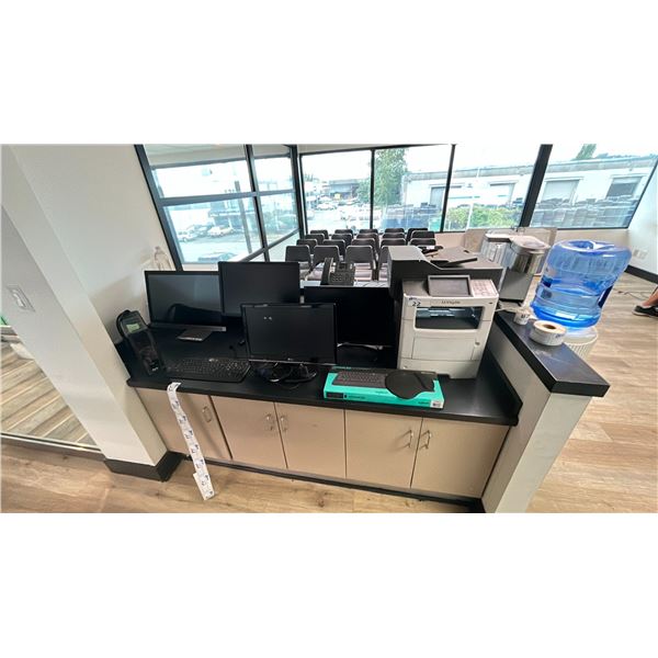 GROUP OF OFFICE ITEMS - LEXMARK MX617DE PRINTER, (4) COMPUTER MONITORS, APC BATTERY BACKUP,