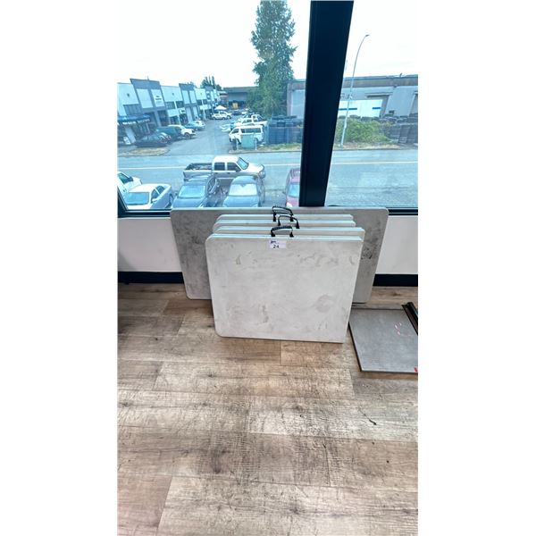 GROUP OF (5) FOLDING UTILITY TABLES & PAPER CUTTER