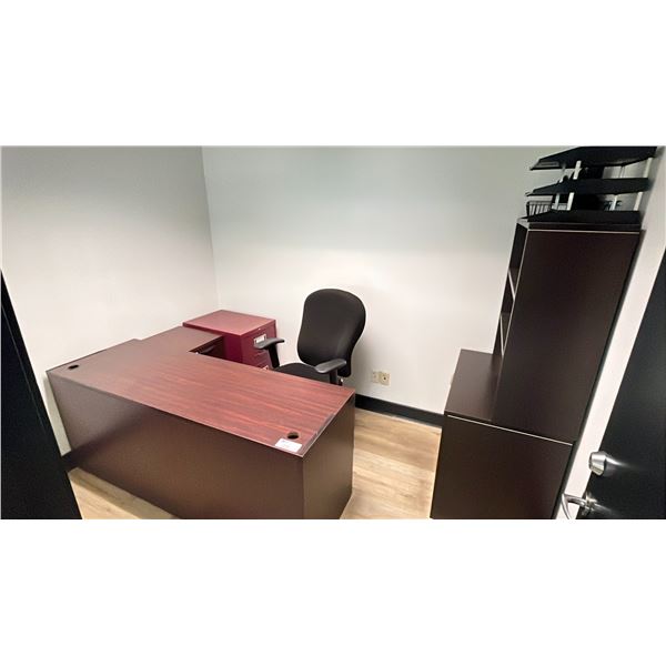 CONTENTS OF OFFICE - DESK, (2) FILING CABINETS, LATERAL FILING CABINET W/BOOKSHELF HUTCH