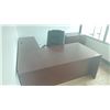 Image 1 : MAHOGANY FINISH OFFICE DESK W/MATCHING FILE CABINET AND BLACK EXECUTIVE OFFICE CHAIR