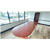 Image 1 : MAHOGANY FINISH BOARDROOM TABLE (120" ACROSS X 47" WIDE X 29" HIGH) AND BOOKSHELF