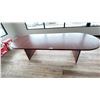 Image 2 : MAHOGANY FINISH BOARDROOM TABLE (120" ACROSS X 47" WIDE X 29" HIGH) AND BOOKSHELF