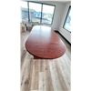 Image 3 : MAHOGANY FINISH BOARDROOM TABLE (120" ACROSS X 47" WIDE X 29" HIGH) AND BOOKSHELF