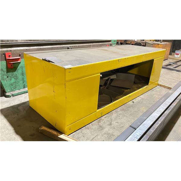 HEAVY DUTY STEEL WORK TABLE - APPROX. 120" ACROSS X 45" WIDE X 39" HIGH
