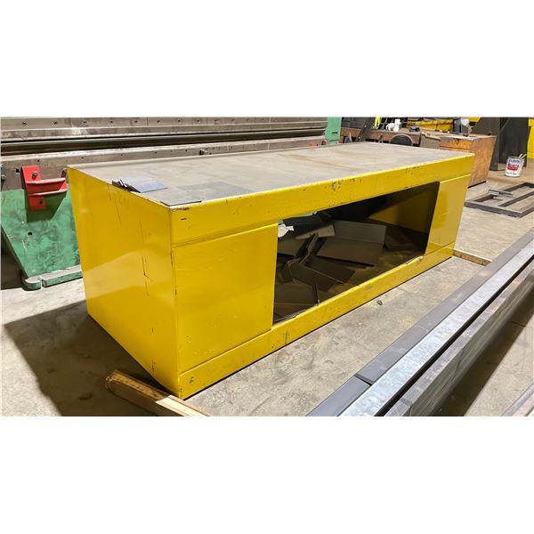 HEAVY DUTY STEEL WORK TABLE - APPROX. 120" ACROSS X 45" WIDE X 39" HIGH