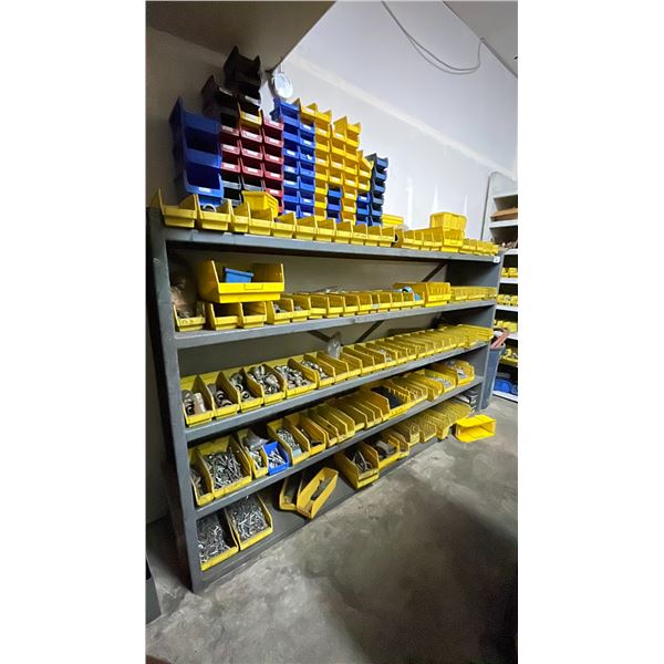 WELDED METAL SHELF UNIT W/CONTENTS - LARGE QUANTITY & ASSORTMENT OF FASTENERS, FITTINGS,