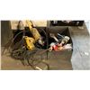 Image 1 : 2 METAL PARTS BINS WITH ASSORTED POWER TOOLS - DEWALT GRINDERS, PNEUMATIC STAPLE