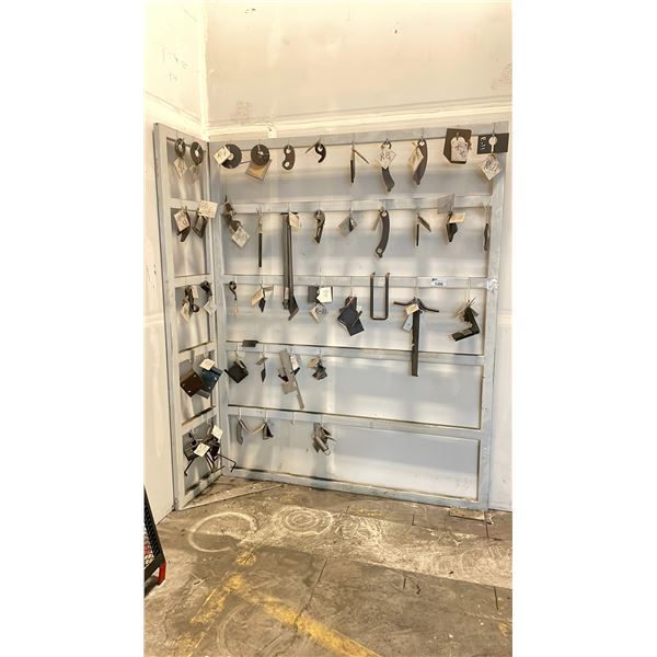 WELDED METAL PARTS STORAGE RACK WITH A LARGE ASSORTMENT OF FABRICATED STEEL COMPONENTS