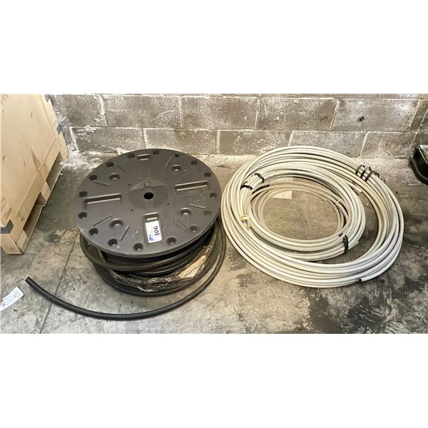PARTIAL SPOOL OF RUBBER METAL BRAIDED 3/4 " HOSING AND 1-1/2 COIL OF 1\2" PEX COIL