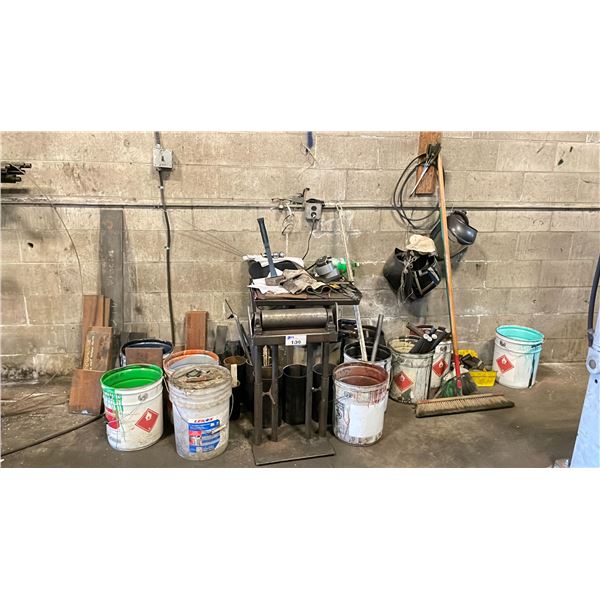 HEAVY DUTY STEEL MATERIAL ROLLER, SMALL STEEL WORK TABLE AND ASSORTED METAL FABRICATING