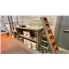 Image 1 : TWO METAL WORKS TABLES WITH CONTENTS INCLUDING USED PAINT 20 LITRE PAILS 1 6 FT STEP LADDER 1 2 FT