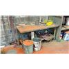 Image 7 : TWO METAL WORKS TABLES WITH CONTENTS INCLUDING USED PAINT 20 LITRE PAILS 1 6 FT STEP LADDER 1 2 FT
