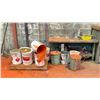 Image 8 : TWO METAL WORKS TABLES WITH CONTENTS INCLUDING USED PAINT 20 LITRE PAILS 1 6 FT STEP LADDER 1 2 FT