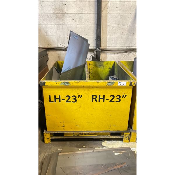 YELLOW METAL SCRAP BIN W/FORKLIFT SLOTS *CONTENTS INCLUDED*