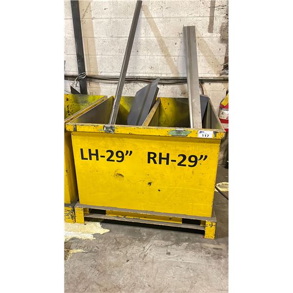 YELLOW METAL SCRAP BIN W/FORKLIFT SLOTS *CONTENTS INCLUDED*