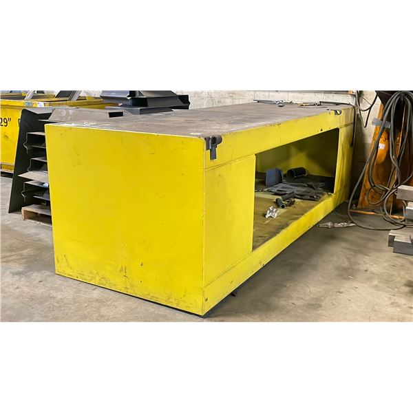 HEAVY DUTY STEEL WORK TABLE - APPROX. 120" ACROSS X 45" WIDE X 39" HIGH