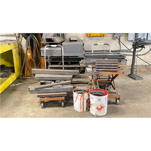 LARGE GROUP OF FABRICATED STEEL ROLLER BIN COMPONENTS (LARGE & SMALL PIECES)