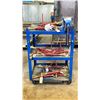 Image 1 : BLUE HEAVY DUTY METAL  3 SHELF ROLLING CART WITH VISE ATTACHED