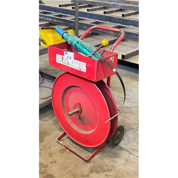 RED METAL BANDING CART WITH SOME MATERIAL WITH BAND TIGHTENING TOOL