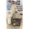 Image 1 : LARGE STANLEY ROLLING PLASTIC TOOL BOX BIN AND ROOM TEMP AND COLD WATER COOLER