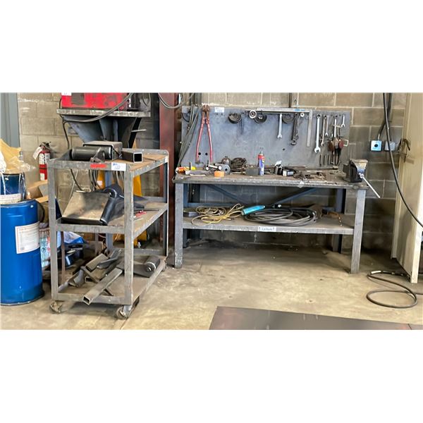 WELDED STEEL WORKBENCH AND MOBILE WORK CART *CONTENTS INCLUDED*