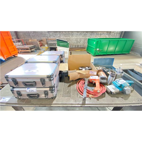 6 MASTERCRAFT ORGANIZATIONAL HARD SHELL TRANSPORT CASES, ELECTRIC SANDER, PNEUMATIC STAPLE GUN.
