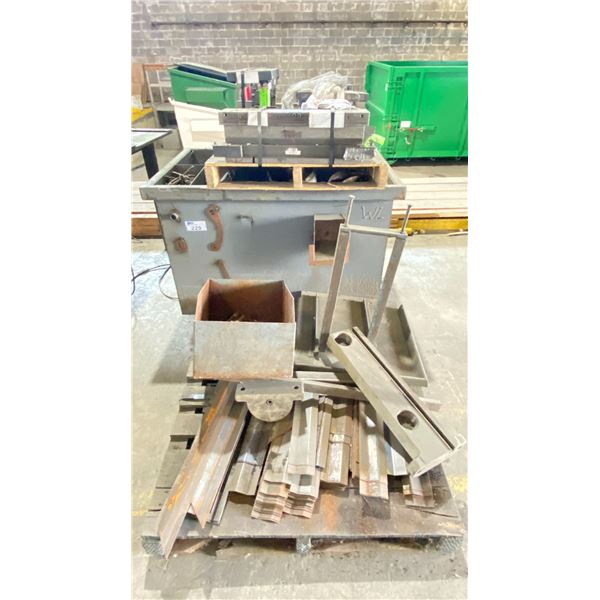 INDUSTRIAL METAL SHOP BIN WITH ASSORTED SCRAP METAL & PALLET OF ASSORTED SCRAP METAL