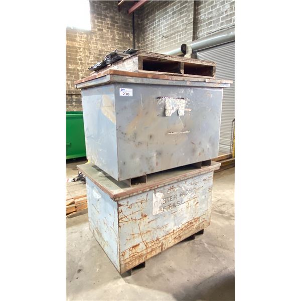 2 METAL SHOP BINS W/LIDS, PALLET OF SCRAP METAL *CONTENTS INCLUDED*