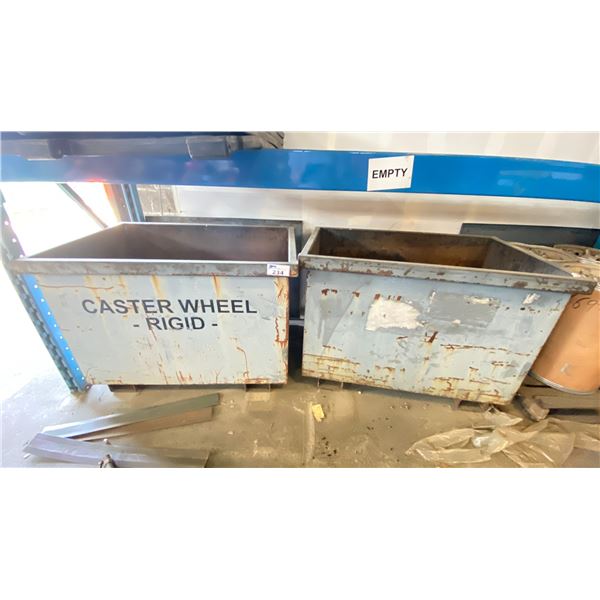 2 METAL SHOP BINS W/CASTOR WHEELS & SCRAP STEEL *CONTENTS INCLUDED*