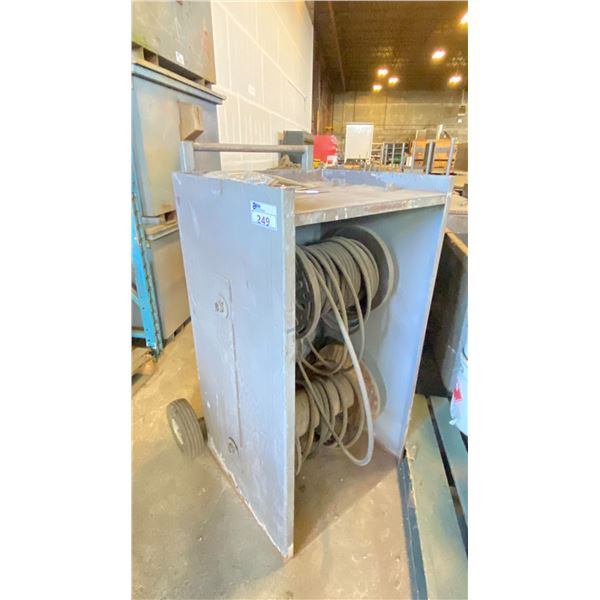 METAL 2 WHEEL ROLLING CART WITH SPOOLS OF BRAIDED RUBBER LINE
