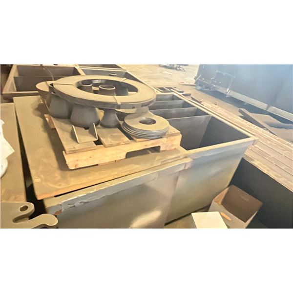 2 METAL SHOP BINS WITH SPARE PARTS & SCRAP METAL W/ PALLET OF PARTS/SCRAP *CONTENTS INCLUDED*