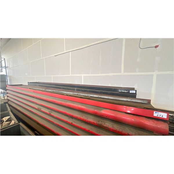 LARGE INDUSTRIAL CUSTOM CYLINDER MATERIAL RACK W/ ASSORTED MATERIAL INCLUDING REBAR, ROUNDBAR, FLAT