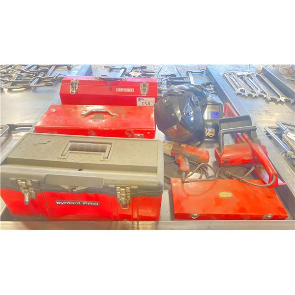 GROUP OF 3 TOOLBOXES, JET SOCKET SET, SHINDAIWA ELECTRIC CHAINSAW, MILWAUKEE 1/2" ELECTRIC WRENCH &